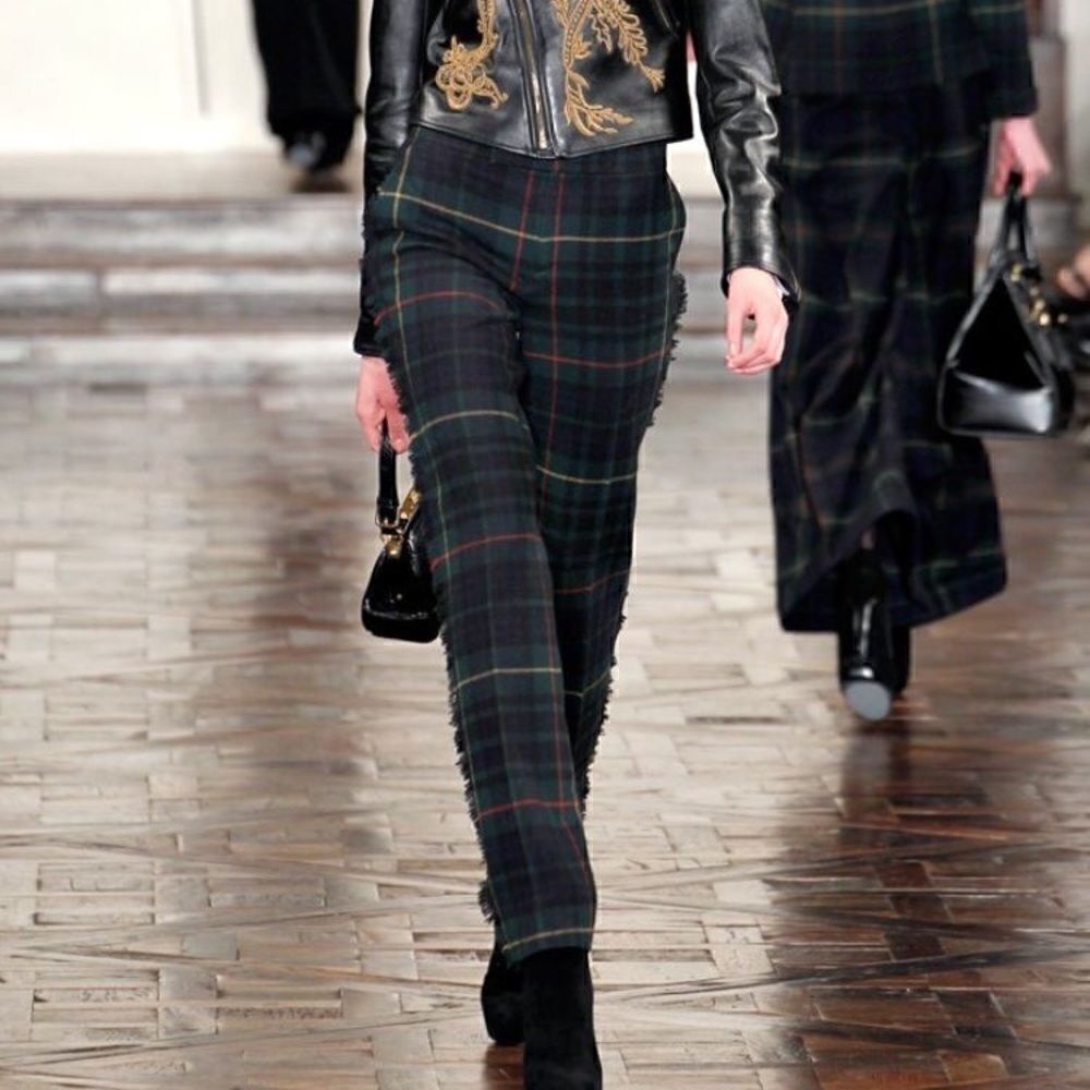 Ralph Lauren Fall ‘12 Green Plaid Fringe Trim Wool Trouser - Picture 12 of 16